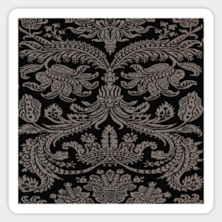 Grey on Black Gothic Royal Medieval Damask Scrolls Sticker